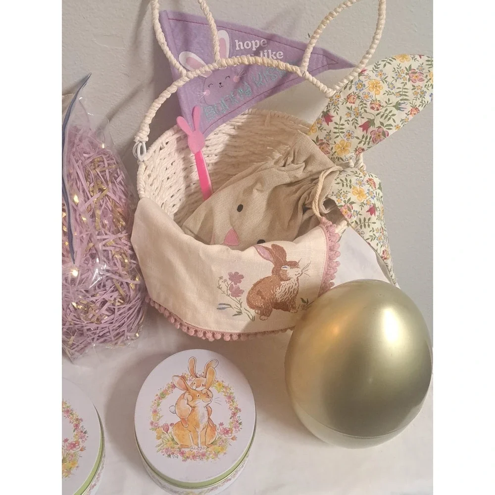 🐣 Easter Basket Set of 2 Bunny Baskets 🐰🥚 Eggs Grass Ready to Gift All NEW